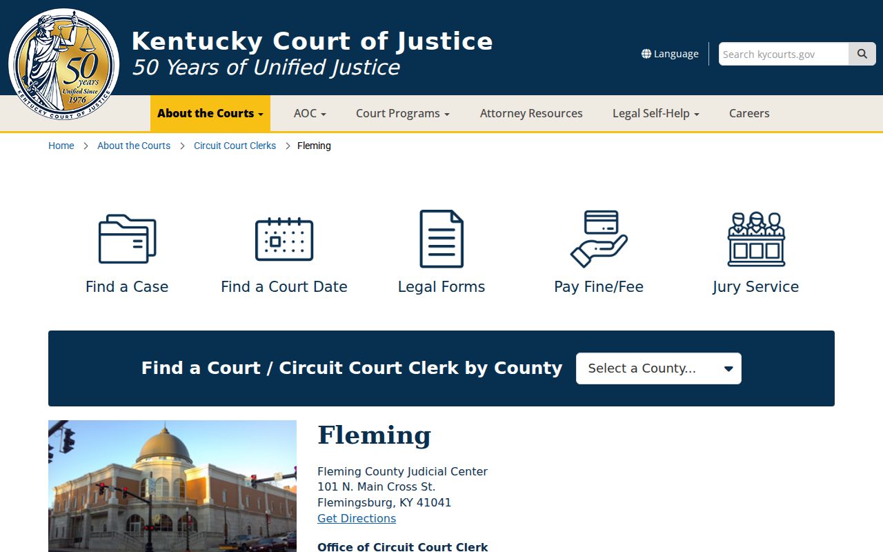 Fleming County criminal court case information at the Judicial Center