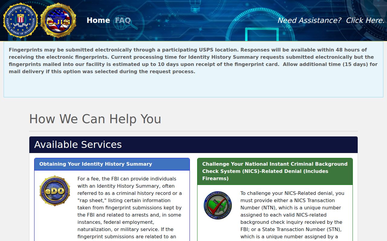 Flemingsburg criminal history and FBI identity history portal